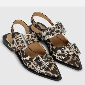 GANNI Leopard Satin Feminine Buckle Ballerina Shoes Sz EU 41 /US 11 | NEW